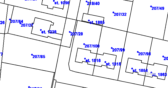 Parcela st. 207/100 v KÚ Svítkov, Katastrální mapa