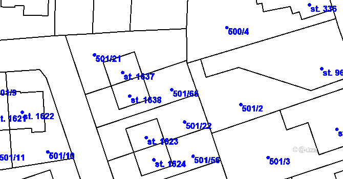 Parcela st. 501/65 v KÚ Svítkov, Katastrální mapa