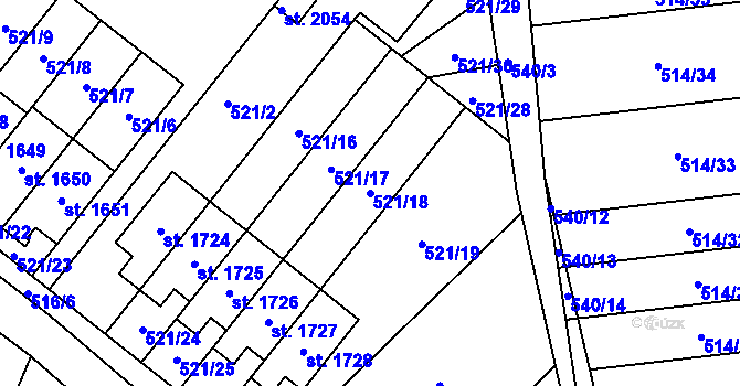 Parcela st. 521/18 v KÚ Svítkov, Katastrální mapa