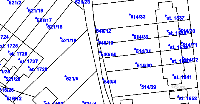 Parcela st. 540/14 v KÚ Svítkov, Katastrální mapa