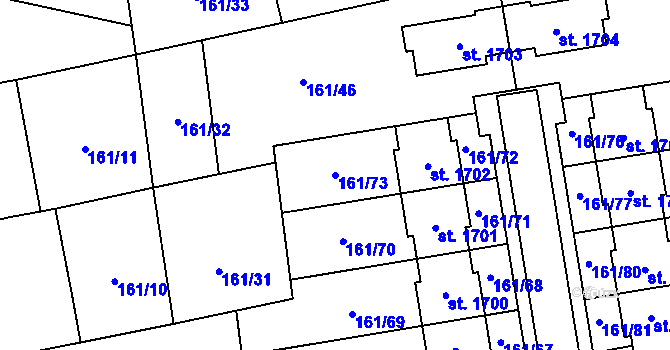 Parcela st. 161/73 v KÚ Svítkov, Katastrální mapa