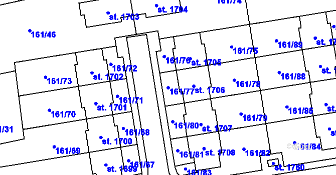 Parcela st. 161/77 v KÚ Svítkov, Katastrální mapa