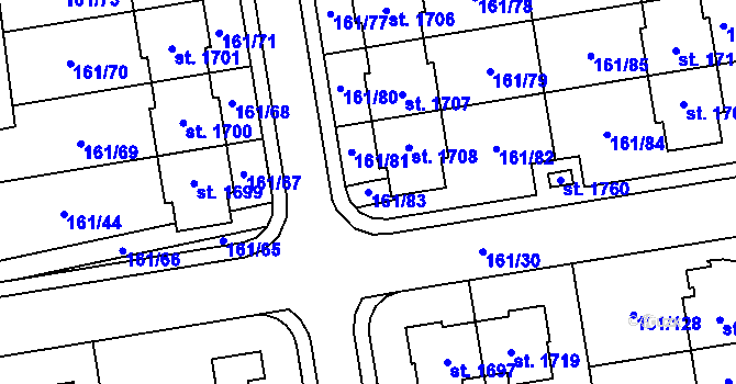 Parcela st. 161/83 v KÚ Svítkov, Katastrální mapa