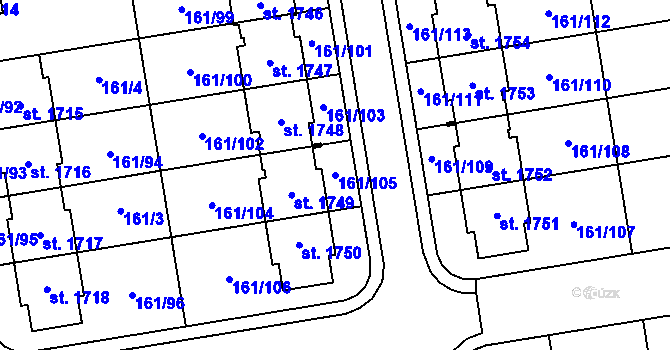Parcela st. 161/105 v KÚ Svítkov, Katastrální mapa