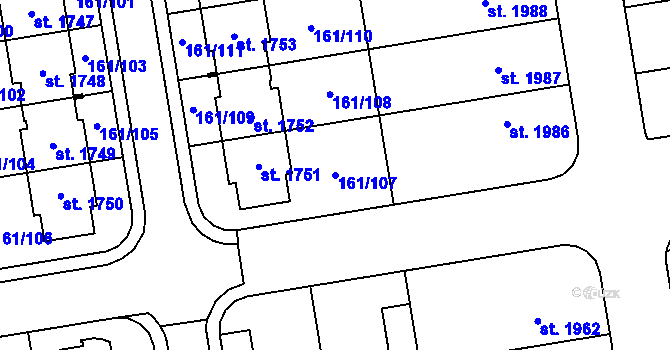 Parcela st. 161/107 v KÚ Svítkov, Katastrální mapa