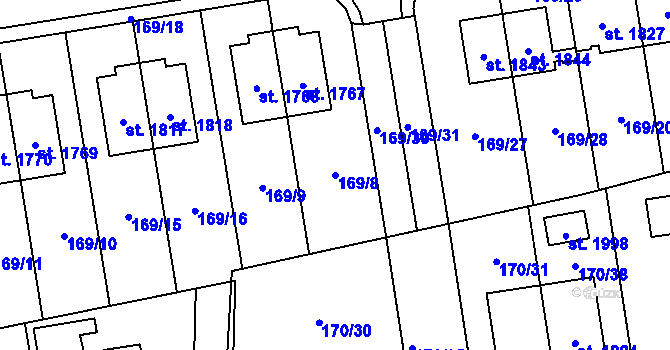 Parcela st. 169/8 v KÚ Svítkov, Katastrální mapa
