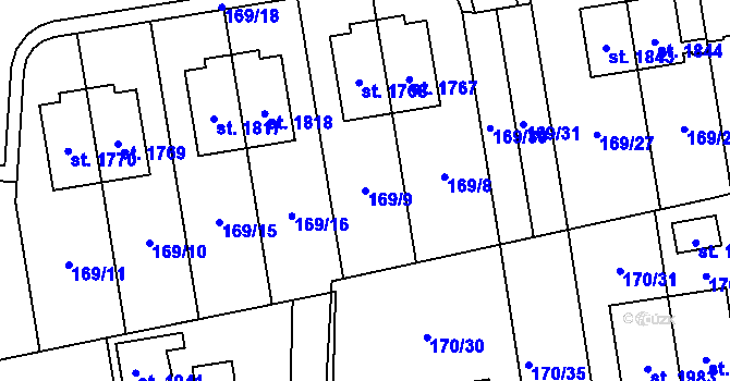 Parcela st. 169/9 v KÚ Svítkov, Katastrální mapa