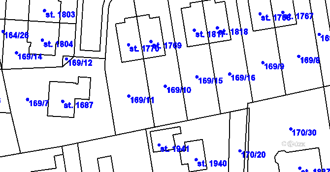 Parcela st. 169/10 v KÚ Svítkov, Katastrální mapa