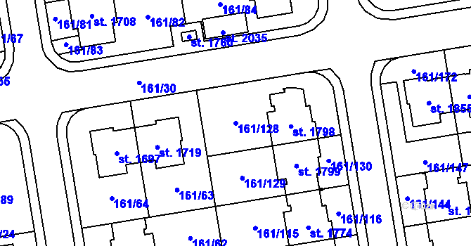 Parcela st. 161/128 v KÚ Svítkov, Katastrální mapa