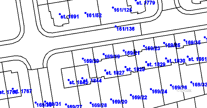 Parcela st. 169/19 v KÚ Svítkov, Katastrální mapa