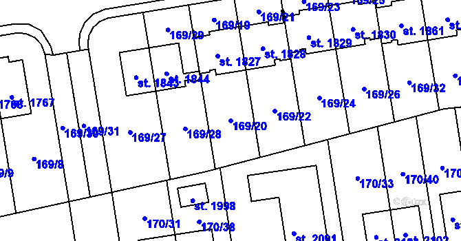 Parcela st. 169/20 v KÚ Svítkov, Katastrální mapa