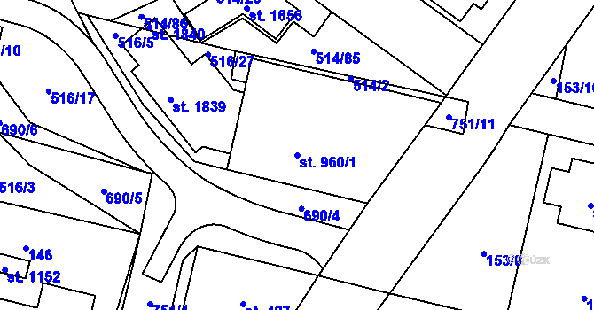 Parcela st. 960/1 v KÚ Svítkov, Katastrální mapa