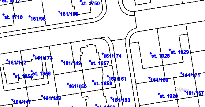 Parcela st. 161/174 v KÚ Svítkov, Katastrální mapa
