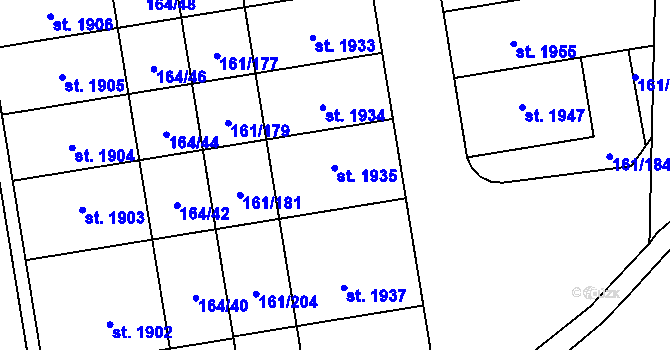 Parcela st. 161/182 v KÚ Svítkov, Katastrální mapa