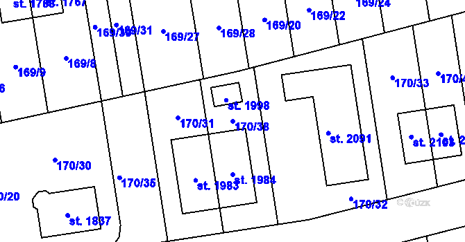 Parcela st. 170/38 v KÚ Svítkov, Katastrální mapa