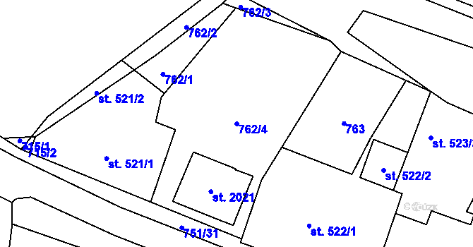 Parcela st. 762/4 v KÚ Svítkov, Katastrální mapa