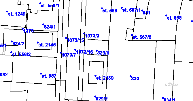 Parcela st. 829/1 v KÚ Svítkov, Katastrální mapa