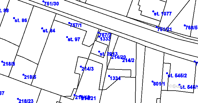 Parcela st. 2013 v KÚ Svítkov, Katastrální mapa