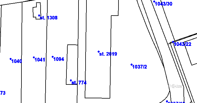 Parcela st. 2019 v KÚ Svítkov, Katastrální mapa