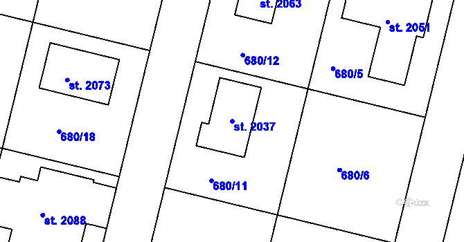 Parcela st. 2037 v KÚ Svítkov, Katastrální mapa