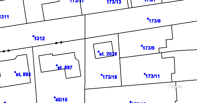 Parcela st. 2038 v KÚ Svítkov, Katastrální mapa