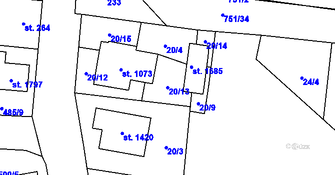 Parcela st. 20/13 v KÚ Svítkov, Katastrální mapa