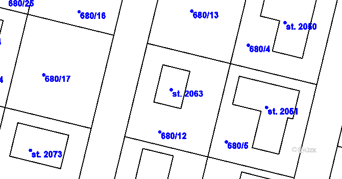 Parcela st. 2063 v KÚ Svítkov, Katastrální mapa