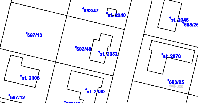 Parcela st. 2032 v KÚ Svítkov, Katastrální mapa