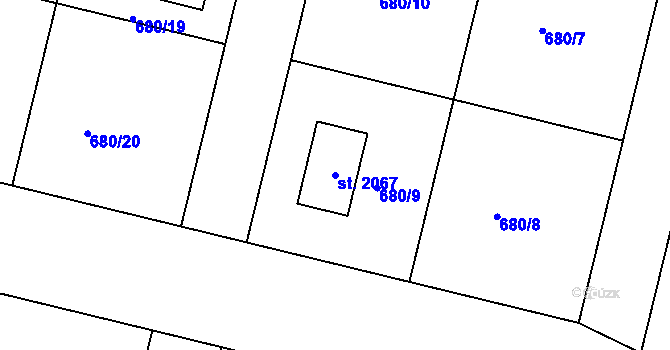 Parcela st. 2067 v KÚ Svítkov, Katastrální mapa