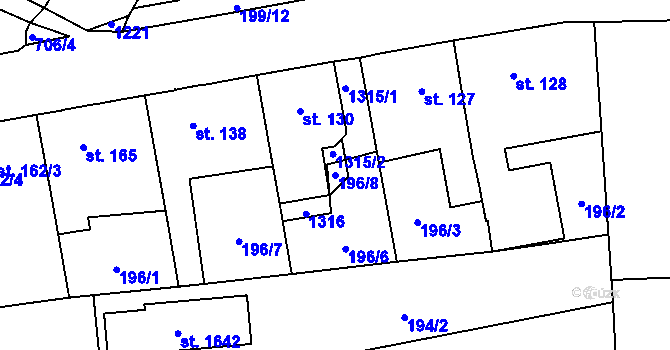 Parcela st. 196/8 v KÚ Svítkov, Katastrální mapa