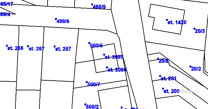 Parcela st. 2095 v KÚ Svítkov, Katastrální mapa