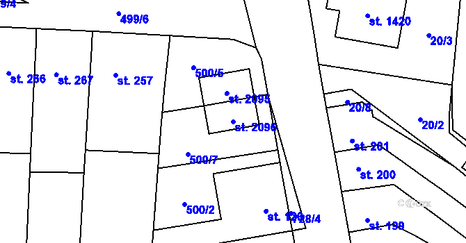 Parcela st. 2096 v KÚ Svítkov, Katastrální mapa