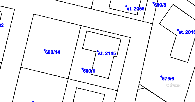 Parcela st. 2115 v KÚ Svítkov, Katastrální mapa