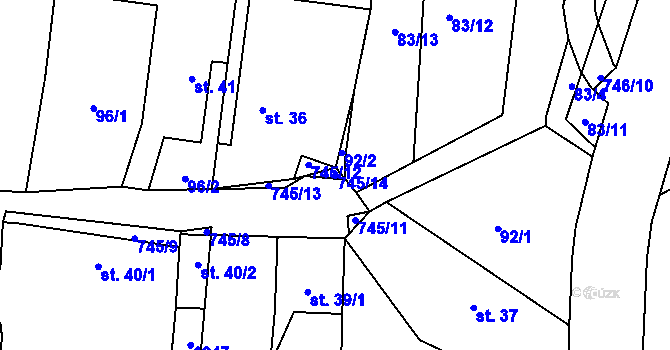 Parcela st. 745/14 v KÚ Svítkov, Katastrální mapa