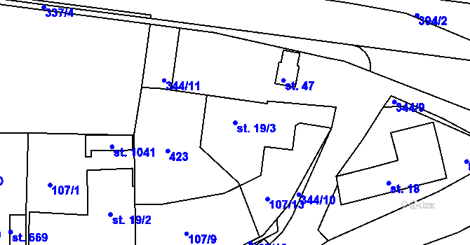 Parcela st. 19/3 v KÚ Popkovice, Katastrální mapa