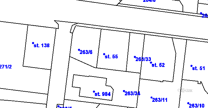 Parcela st. 55 v KÚ Popkovice, Katastrální mapa