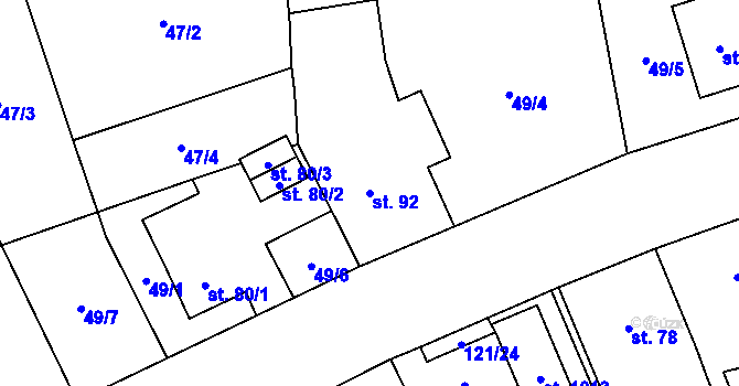 Parcela st. 92 v KÚ Popkovice, Katastrální mapa
