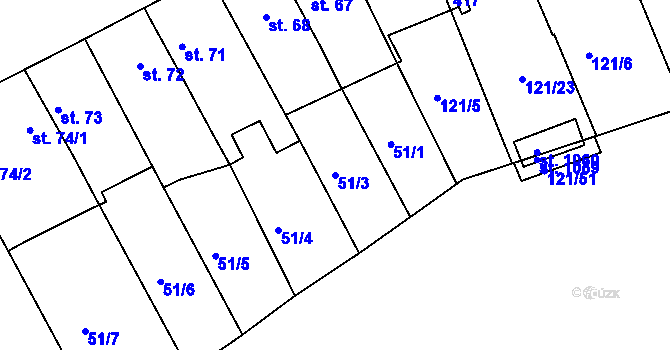 Parcela st. 51/3 v KÚ Popkovice, Katastrální mapa