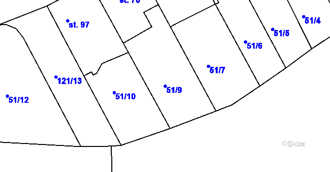 Parcela st. 51/9 v KÚ Popkovice, Katastrální mapa