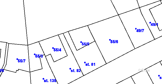 Parcela st. 55/5 v KÚ Popkovice, Katastrální mapa