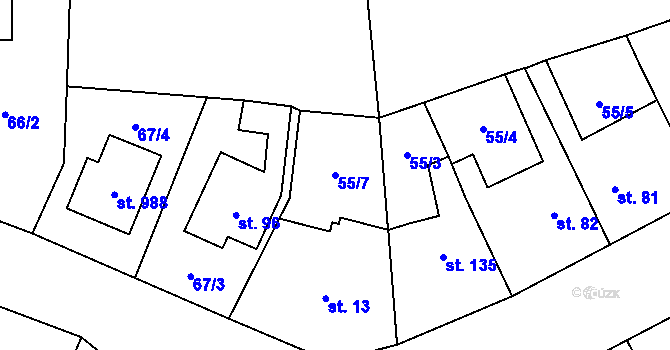 Parcela st. 55/7 v KÚ Popkovice, Katastrální mapa