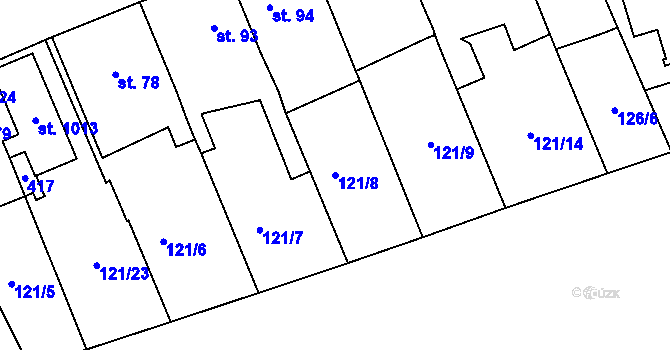 Parcela st. 121/8 v KÚ Popkovice, Katastrální mapa