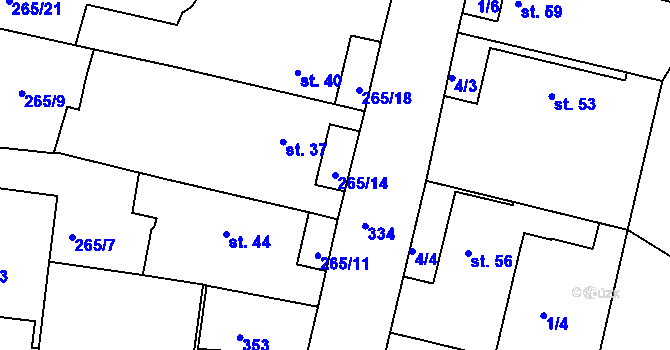 Parcela st. 265/14 v KÚ Popkovice, Katastrální mapa