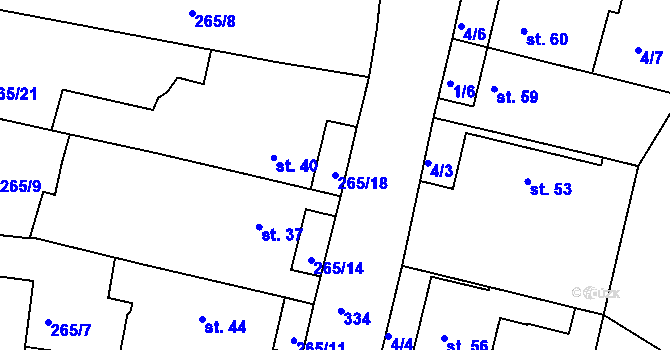 Parcela st. 265/18 v KÚ Popkovice, Katastrální mapa