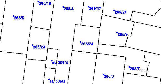 Parcela st. 265/24 v KÚ Popkovice, Katastrální mapa
