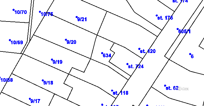 Parcela st. 634 v KÚ Nové Jesenčany, Katastrální mapa