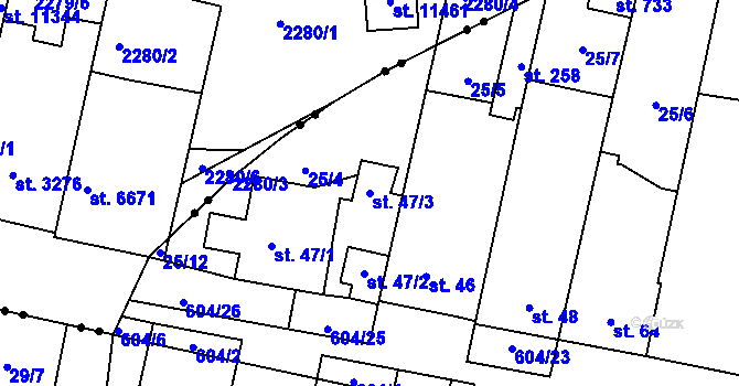 Parcela st. 47/3 v KÚ Nové Jesenčany, Katastrální mapa