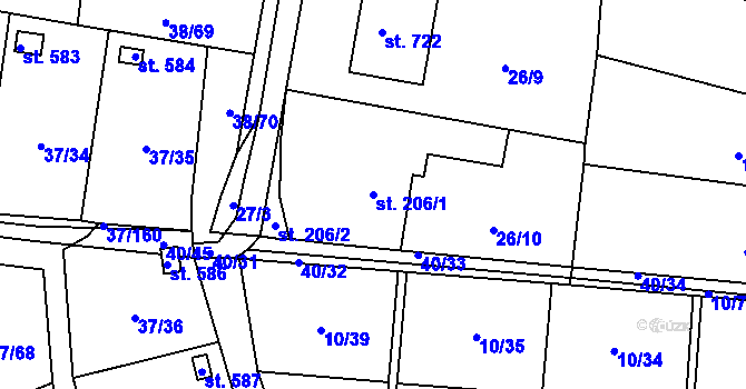 Parcela st. 206/1 v KÚ Nové Jesenčany, Katastrální mapa