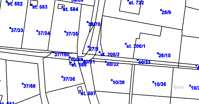 Parcela st. 206/2 v KÚ Nové Jesenčany, Katastrální mapa