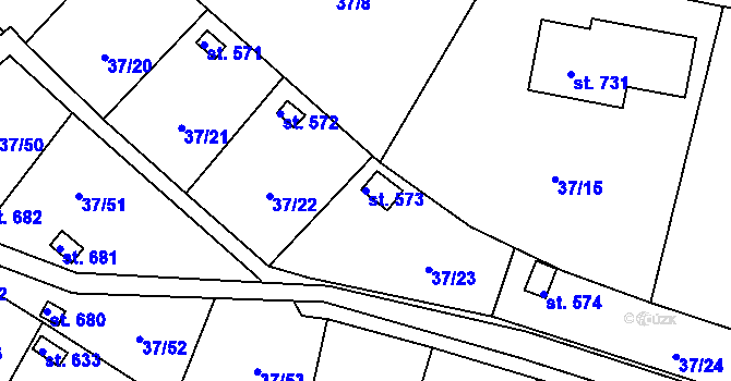 Parcela st. 573 v KÚ Nové Jesenčany, Katastrální mapa